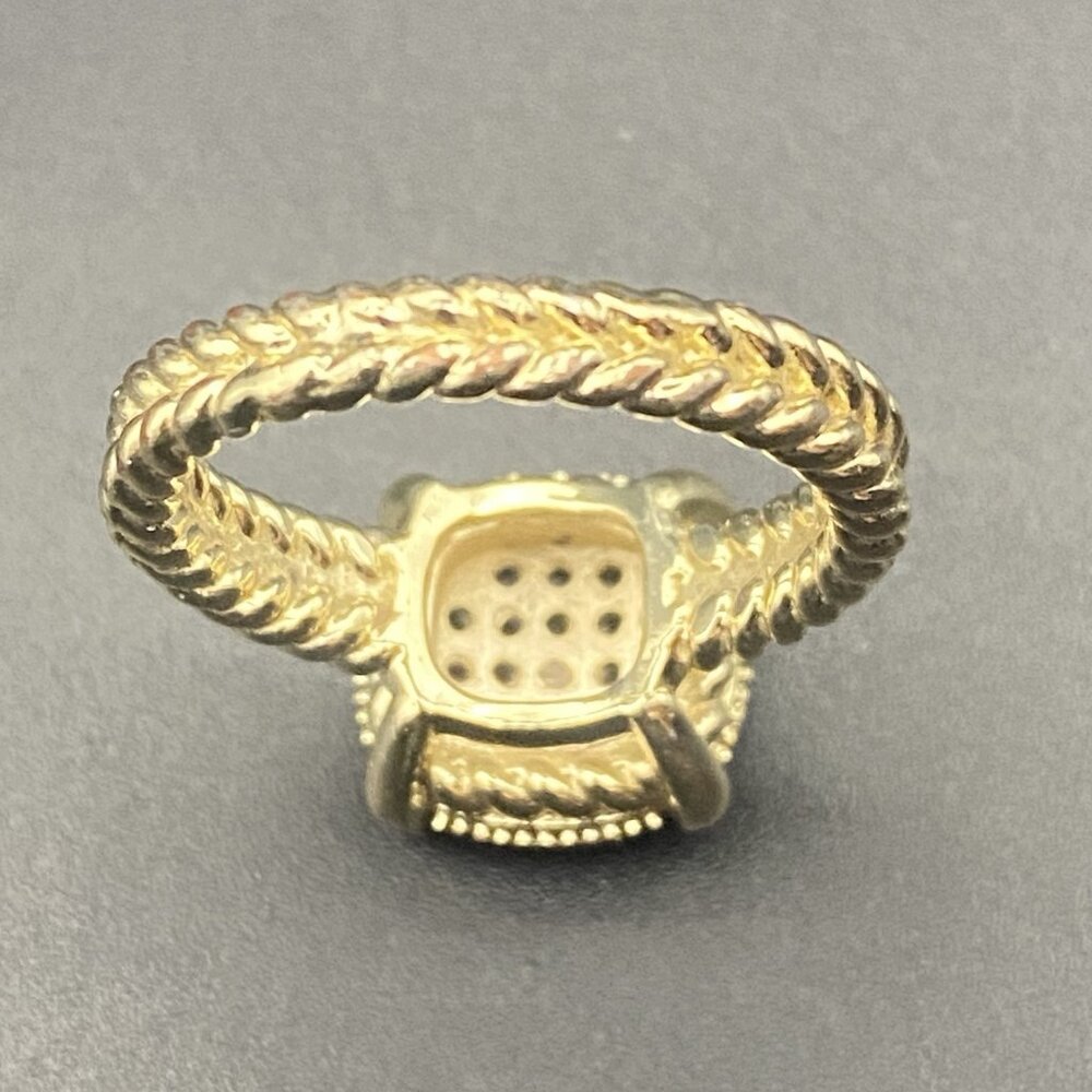 Square Cushion Pave CZ Ring Size 8 Yellow Gold Tone Designer Style Rope Detail - Picture 10 of 11
